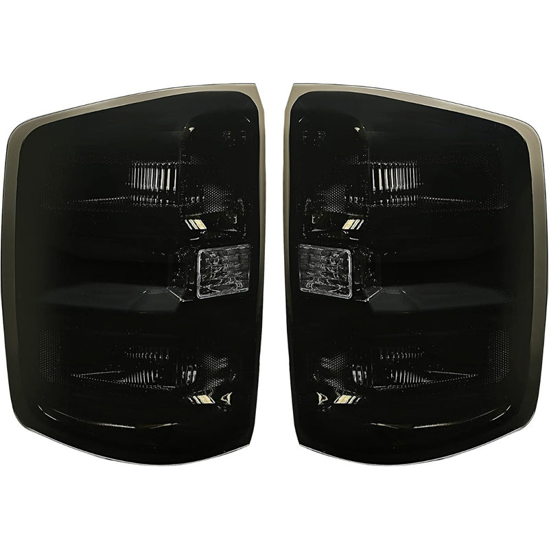 HECASA Tail Lights Compatible with 2014-2018 Chevy Chevrolet Silverado 1500/2500/3500 HD GMC Sierra 3500 HD Dually Model Replacement for GM2800261 Brake Lamps w/o Bulbs Smoke Lens Chrome Housing Pair LYPL-148S-2