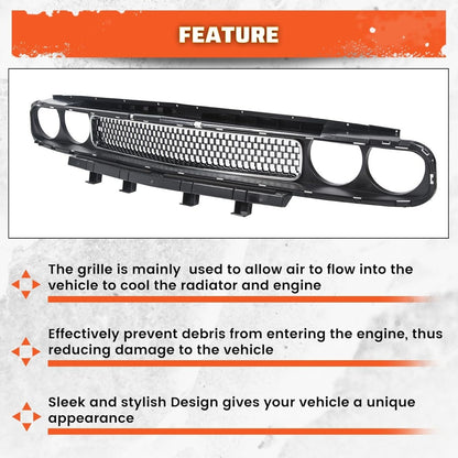 New Front Grill Grille Assembly w/Chrome Trim Bezel Molding Upper Compatible with 2008-2014 Dodge Challenger Replacement for CH1200338