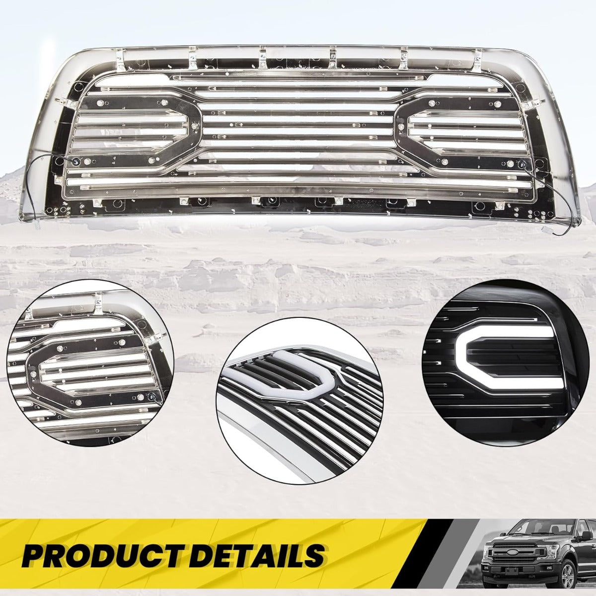 Front Bumper Grill w/LED Tube Compatible with 2010-2018 Ram 2500/3500/4500 Big Horn Hood Grille Replacement Shell Horizontal Style - Chrome