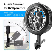 RV Spare Tire Carrier for 16" 16.5" 19.5" 22.5" and 24" RV Motorhomes Wheels 2 Inch Receiver Mount, 10,000-pound Capacity, 400-pound Tongue Weight