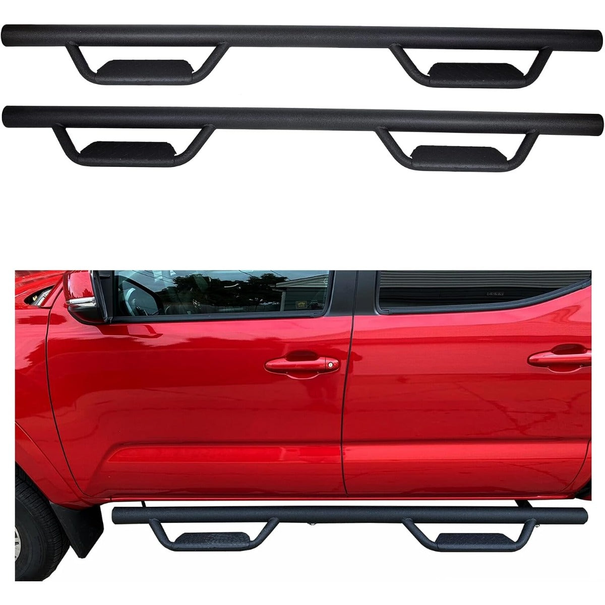 ECOTRIC Running Boards Compatible with 2005-2023 Toyota Tacoma Double Cab with 4 Full Size Nerf Bars Door Dropped Side Steps Hoop (Matte Black)