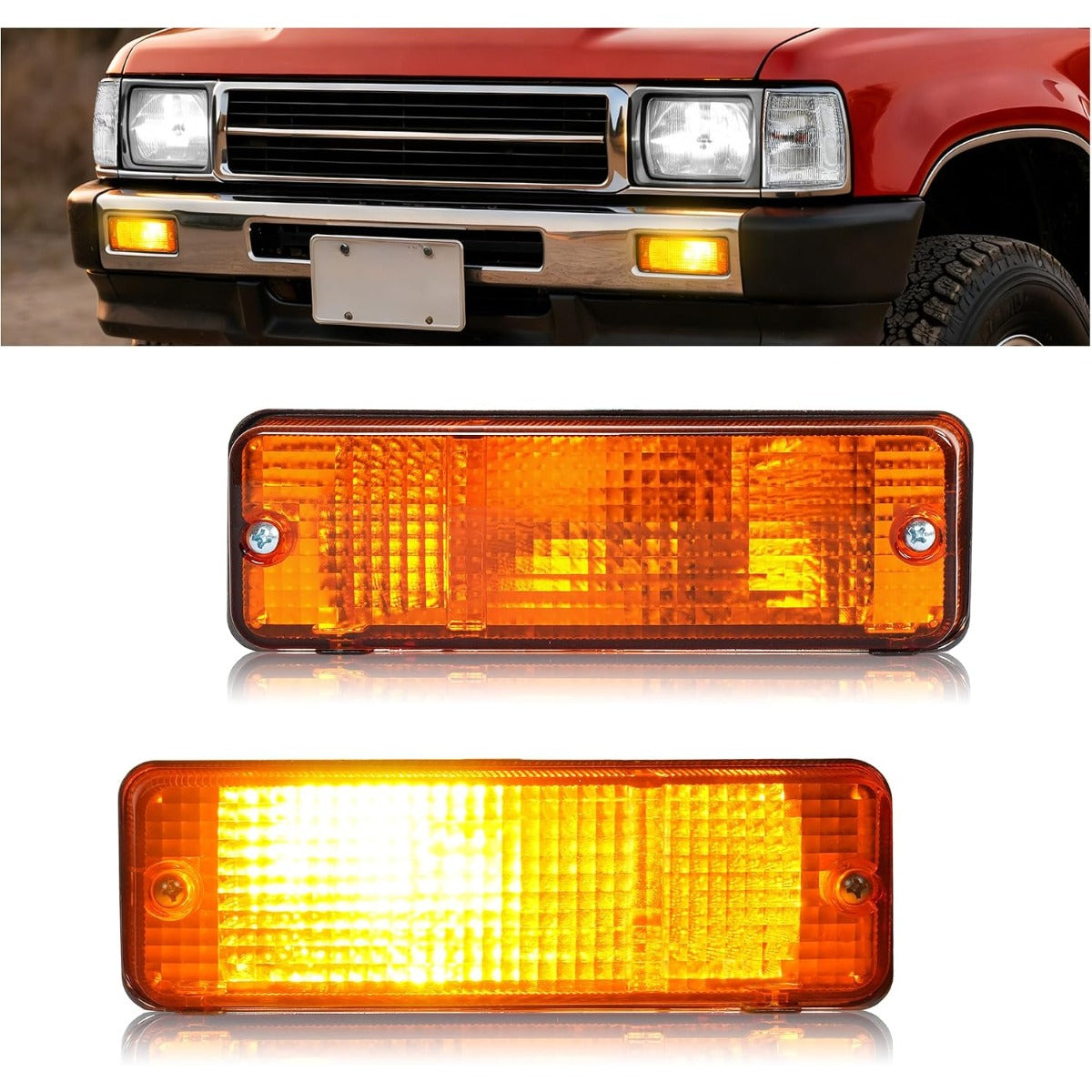 HECASA Turn Signal Lights Compatible with 1984-1988 Toyota 4Runner/Pickup, Front Bumper Lamps w/Bulbs Replacement for TO2521105 TO2530106, Left Driver And Right Passenger Side Yellow Lens