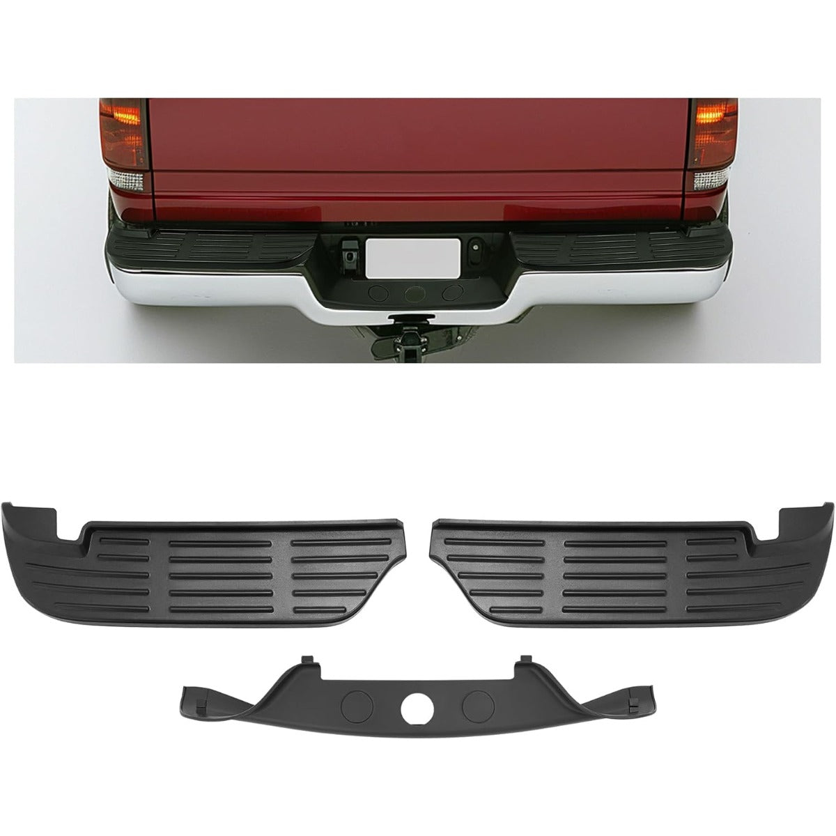 KUAFU Rear Bumper Step Pads Compatible with 1999-2007 Ford F-250/350/450/550 Super Duty Replacement for FO1191116 FO1191113 Plastic(PP) Black Lower & Upper Left + Right 3Pcs