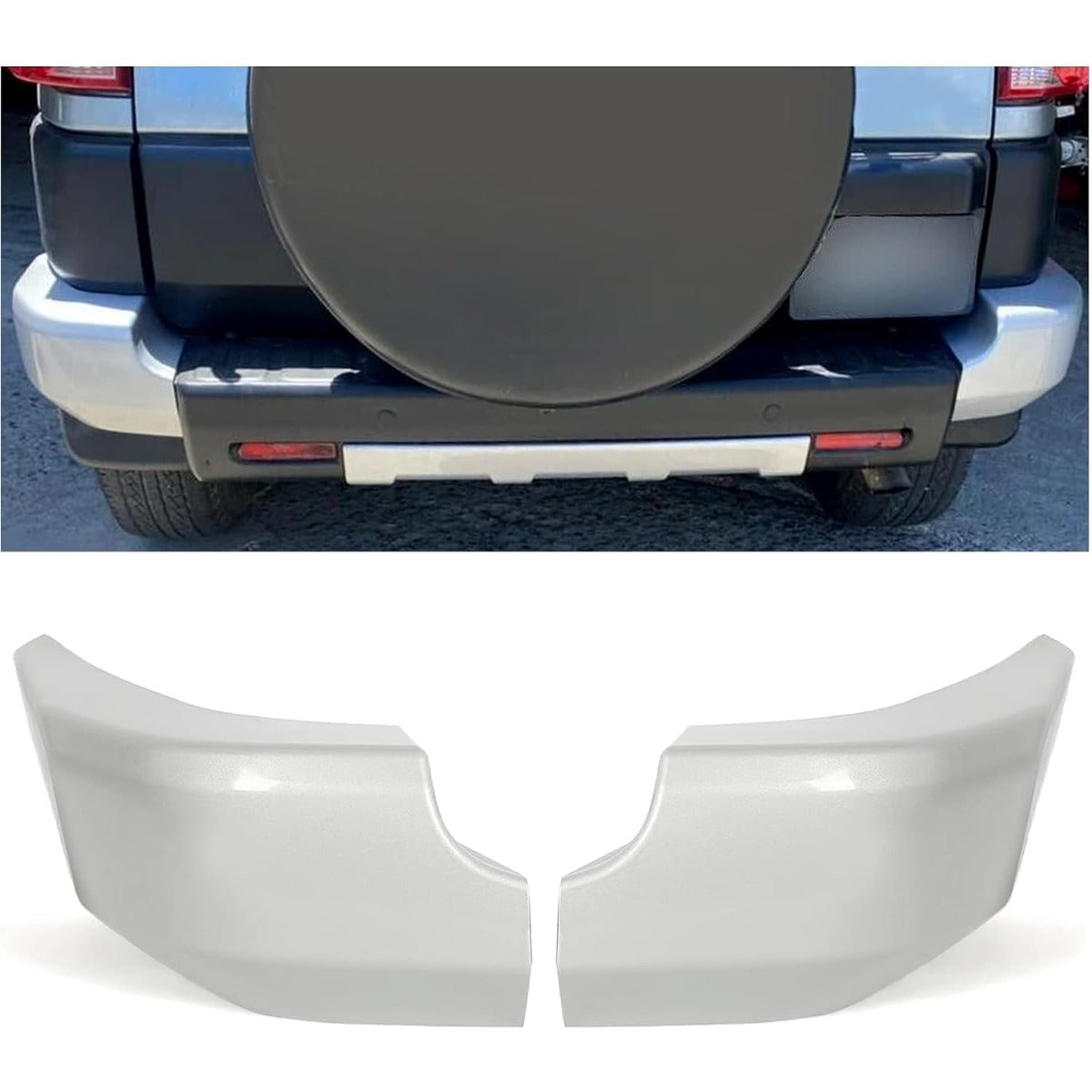 ECOTRIC Rear Bumper End Caps Cover Compatible with 2007-2014 Toyota FJ Cruiser W/O Special Edition Package Bumper Extension 2 Pcs Replacement for TO1104121 TO1105121 5246235021