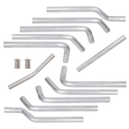 Universal 2.5 Inches 16-Piece Mandrel-Bent Tube Dual Exhaust Pipe Kit Stainless