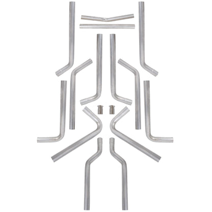 Universal 2.5 Inches 16-Piece Mandrel-Bent Tube Dual Exhaust Pipe Kit Stainless