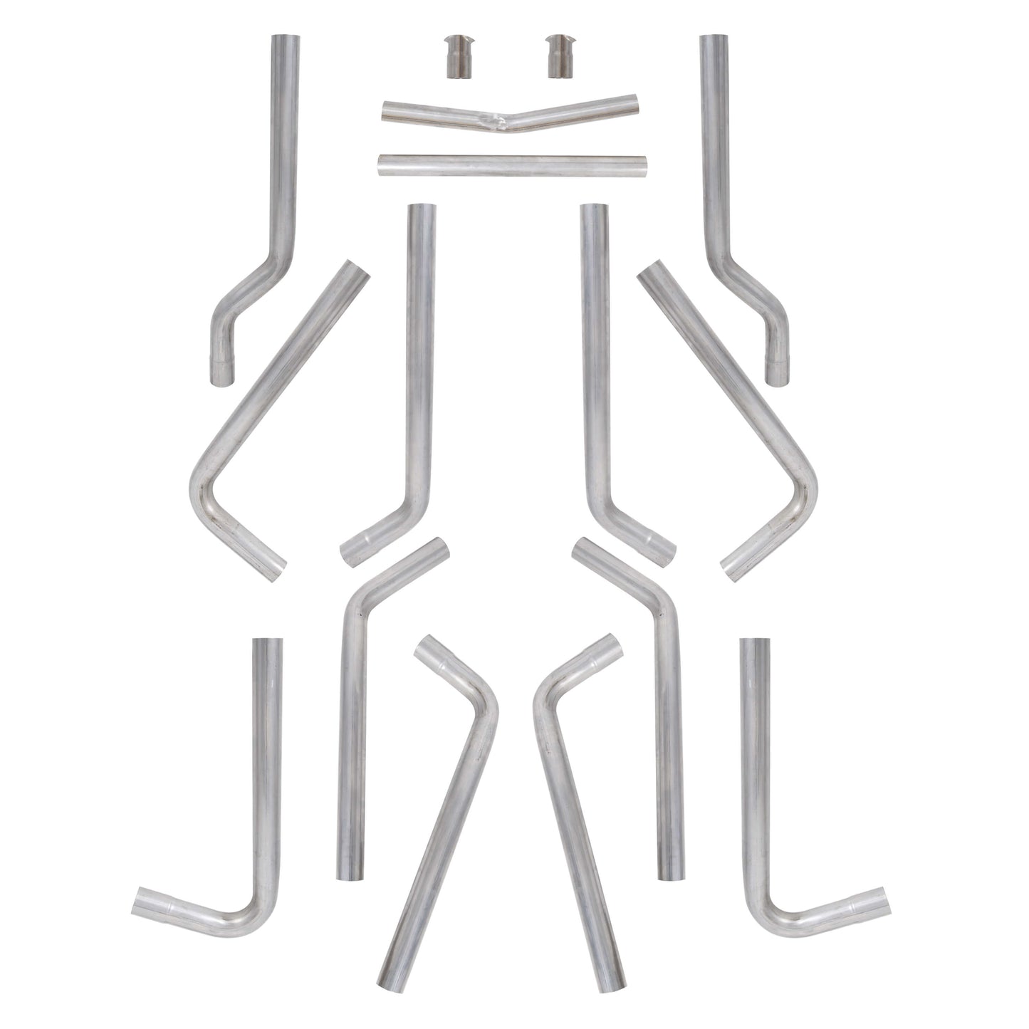 Universal 2.5 Inches 16-Piece Mandrel-Bent Tube Dual Exhaust Pipe Kit Stainless