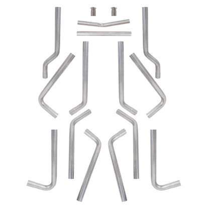 Universal 2.5 Inches 16-Piece Mandrel-Bent Tube Dual Exhaust Pipe Kit Stainless