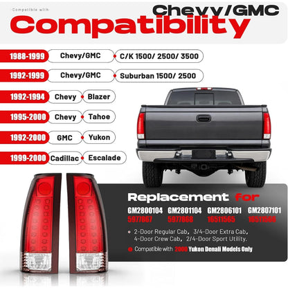 HECASA LED Tail Lights Compatible with 1988-2000 Silverado Suburban C/K