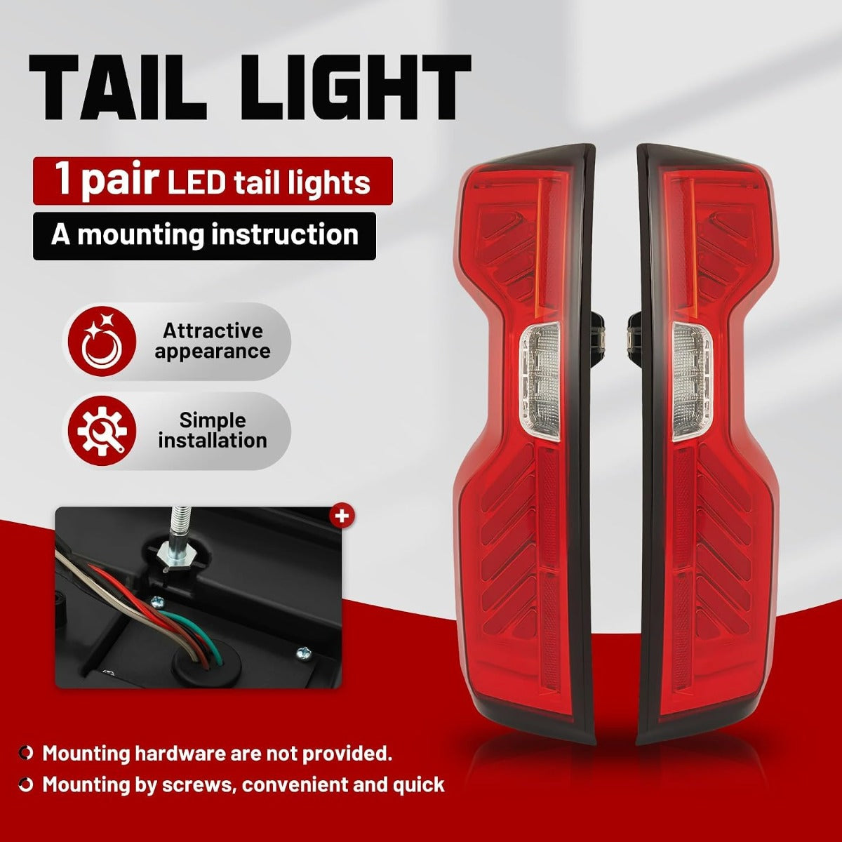 HECASA Pair Tail Lights Compatible with 2019-2023 Chevy Chevrolet Silverado 1500 2500HD 3500HD Full LED Rear Taillight Brake Lamp DRL Red Lens Chrome Housing Replacement for GM2800311 GM2801311