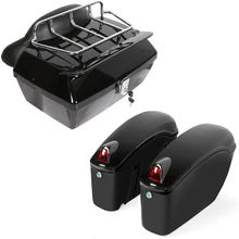 Black Universal Hard Saddle Bag Trunk Tail Box w/Top Rack & Backrest & Tail Light  for Yamaha Cruiser