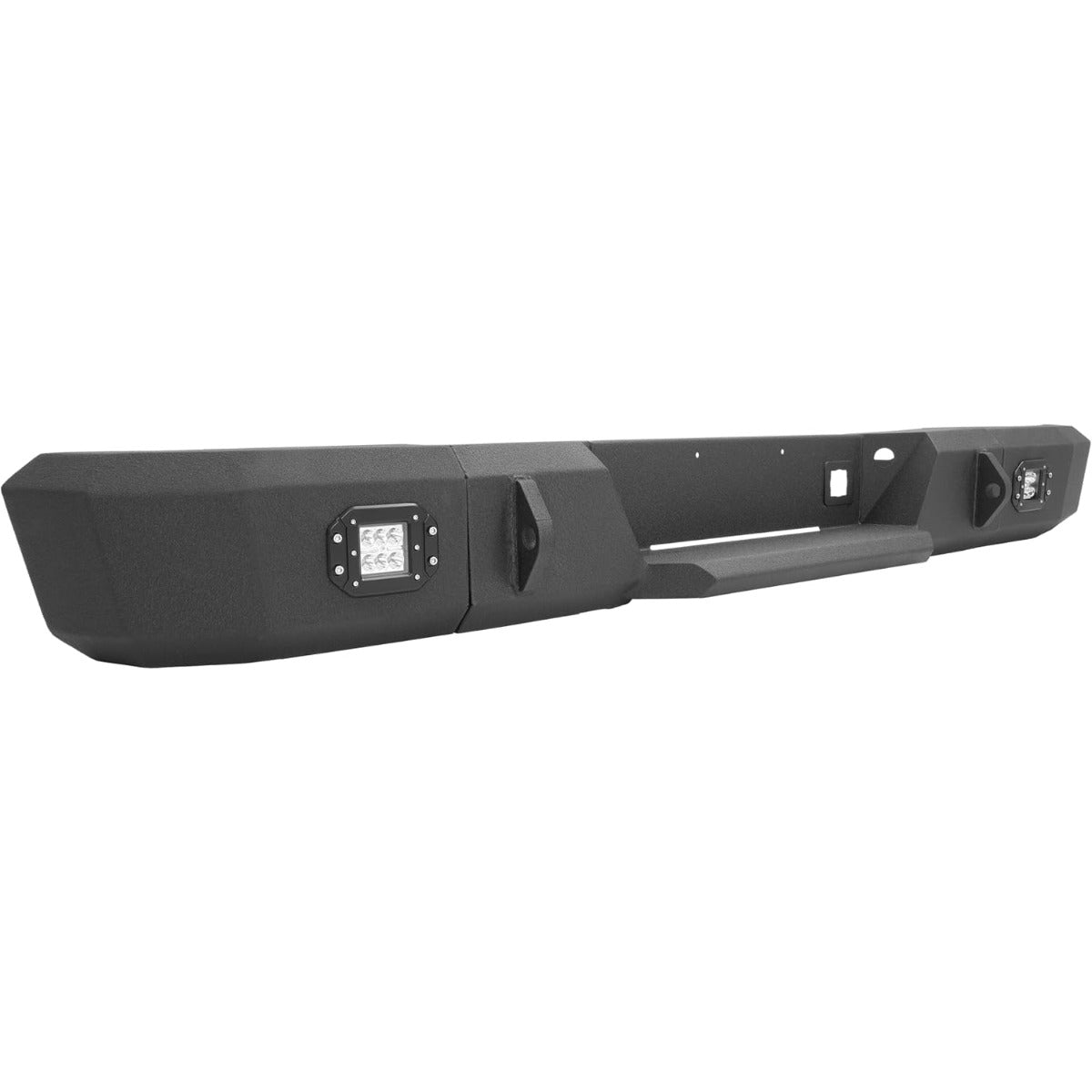 ALMULOO Rear Bumper Compatible with 1999-2007 Chevy/Chevrolet Silverado GMC Sierra 2500 3500 HD W/LED Lights Steel Powder Coated Black