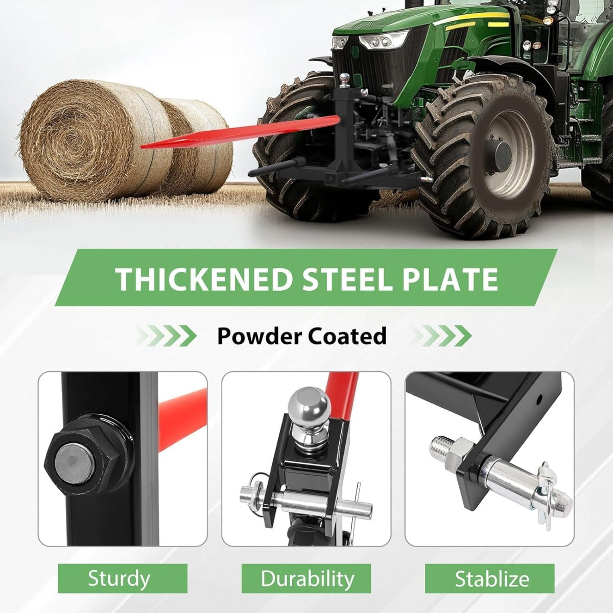 Wutist 3 Hay Spear Gooseneck Drawbar Trailer Hitch All Tractors 3000lbs W/