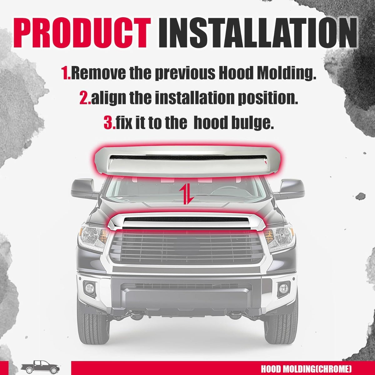 Hood Molding Compatible with 2014-2021 Toyota Tundra Hood Scoop Chrome Platinum  LYAP-075T-CStyle Silver Front Upper Grille Replacement for 761800C030 TO1231102 REPT133702