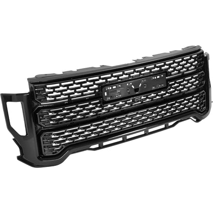 ALMULOO Grill Compatible with 2020-2023 GMC Sierra 2500HD 3500HD Denali w/Camera Hole Front Bumper Grille Plastic (ABS) Gloss Black Replacement for 84656390