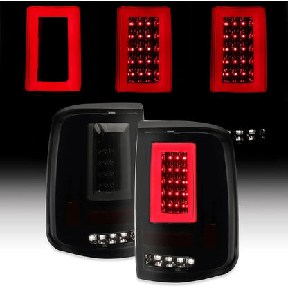 KUAFU Tail Lights Pair Compatible with 2004-2008 Ford F150 Pickup LED Tube Bar Rear Taillights Tail Rear Lamp Brake Signal Black Housing & Smoke Lens Replacement for 5L3Z13405CA 5L3Z13404CA