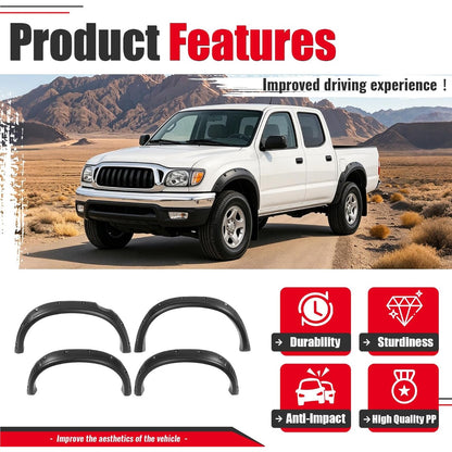 4Pcs Fender Flares Set Compatible with 1995-2004 Toyota Tacoma Pickup Models Wheel Front & Rear Wheel Arch Cover Protector Plastic(PP) Textured Black