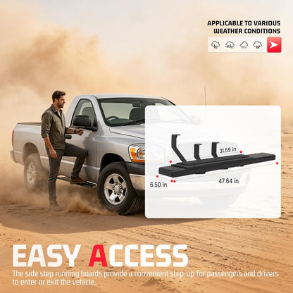 Side Steps Compatible with 2002-2008 Dodge Ram 1500 2500 Regular Cab Running Boards Step Bars Steel+Plastic Powder Coated+Textured Black