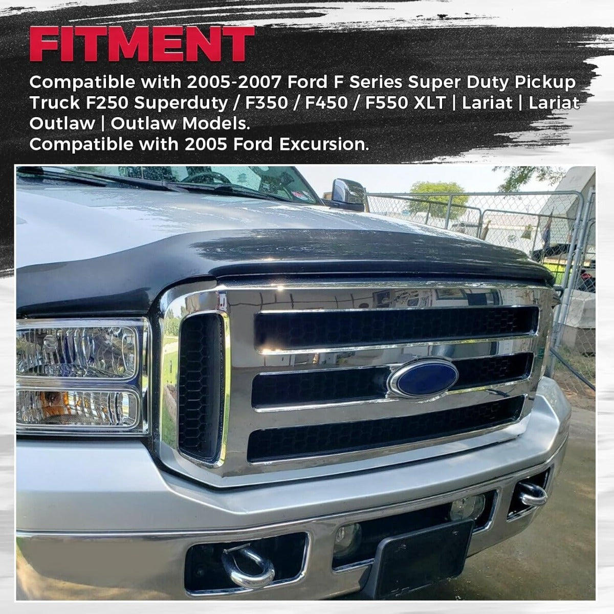 HECASA Front Grille Compatible with 2005-2007 Ford F250 F350 F450 F550 SuperDuty FO1200456 5C3Z8200BAA Upper Bumper Hood Grill W/Gray Honey Comb Chrome