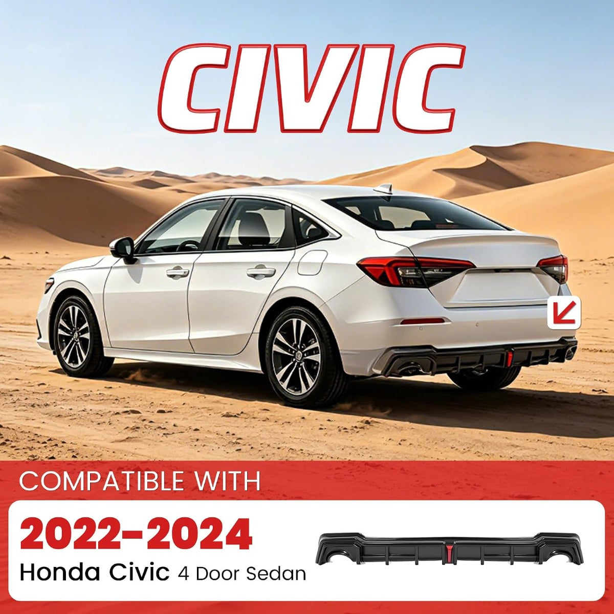 ALMULOO Rear Bumper Diffuser Splitter Compatible with 2022-2026 Honda Civic