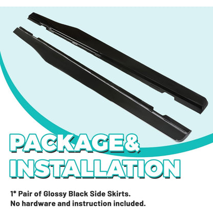 Side Skirts Compatible with 2010-2015 Chevy Camaro LT LS SS Model Rocker Panels Guard Extension Body Kit PP - Glossy Black LYAP-722-1
