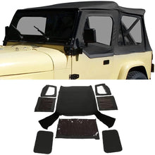 Replacement Soft Top for 1987-1995 Jeep Wrangler YJ 2 Door Sailcloth Vinyl Black Roof, Zip Out with Tinted Plastic Windows and Removable Front Upper Door Skins