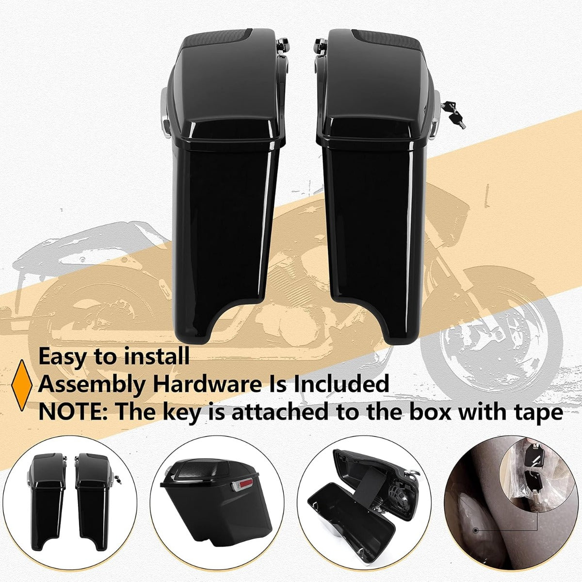 5" Stretched Hard Saddlebags w/ 5" x 7" Speaker Lids Grills Extended Saddle Bags  for  Harley Touring Street Glide Road King Electra Glide CVO Ultra-Classic 2014-2024 w/Audio Cover