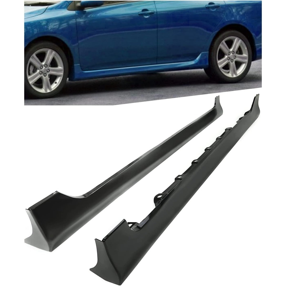 Side Skirt Extensions Replacement Compatible with 2003-2008 Toyota Corolla Rocker Panels Guard Body Kit Black Plastic (Pair)