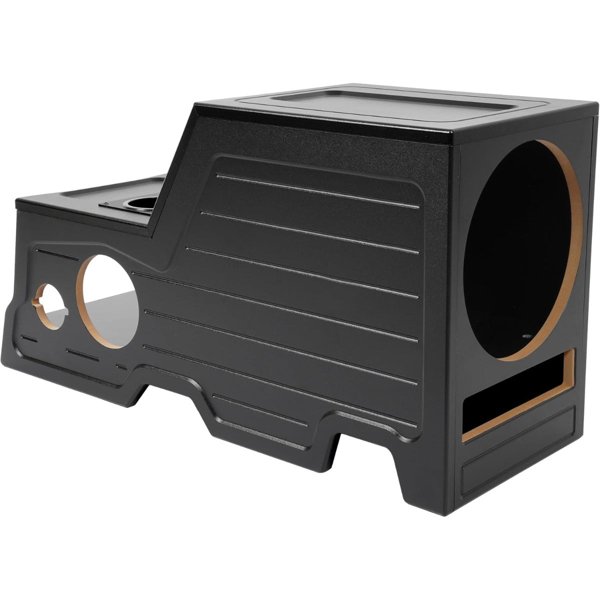 Center Console Subwoofer Box Compatible with 02-05 Dodge Ram | Crew /Single And Quad Cab MDF+Plastic(ABS) PVC Black Finish Black