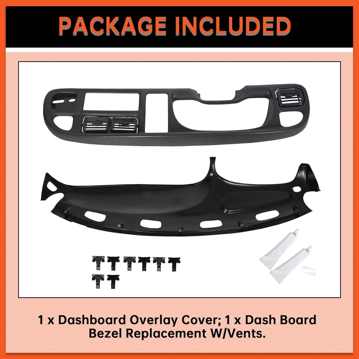 Dash & Bezel Cover Compatible with 1998-2002 Dodge Ram 1500 2500 3500 Trucks Black Dash Pad Cap Bezel W/Vents & Grey Dashboard Overlay Cover Instrument (You Will Receive 2 Packages) LYAP-299S-2+LYAP-267T-2