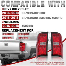 HECASA Tail Lights Assembly Compatible with 2014-2018 Chevy Chevrolet Silverado 1500/2500/3500 HD GMC Sierra 3500 HD Dually Model Replace for GM2800261 Brake Lamps Red Lens & Chrome Housing Pair