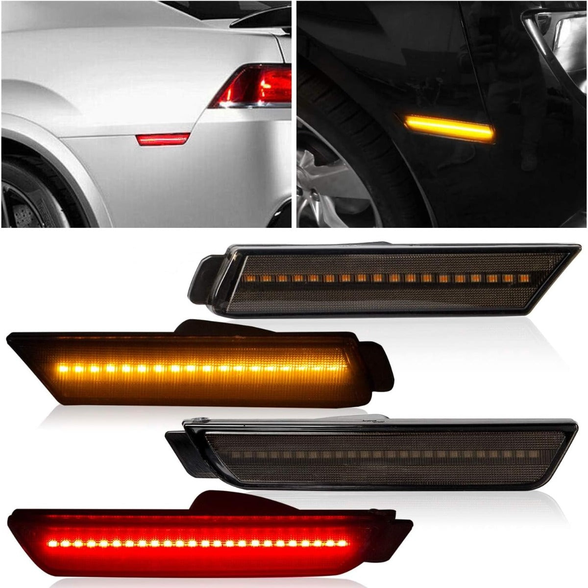 HECASA LED Side Marker Light Compatible with 2010-2015 Chevy Chevrolet Camaro Front Rear Bumper Lamps Full Side Marker Lamps Reflectors 4Pcs Amber/Red LED Smoked Lens