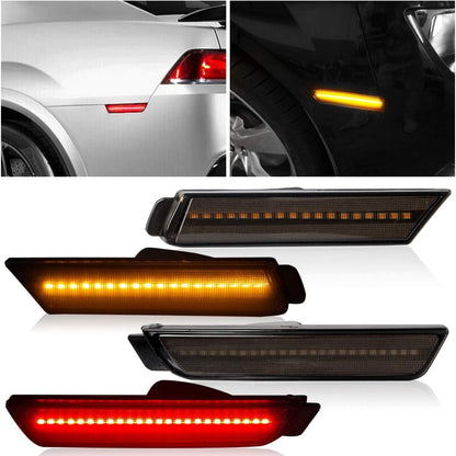 HECASA LED Side Marker Light Compatible with 2010-2015 Chevy Chevrolet Camaro Front Rear Bumper Lamps Full Side Marker Lamps Reflectors 4Pcs Amber/Red LED Smoked Lens