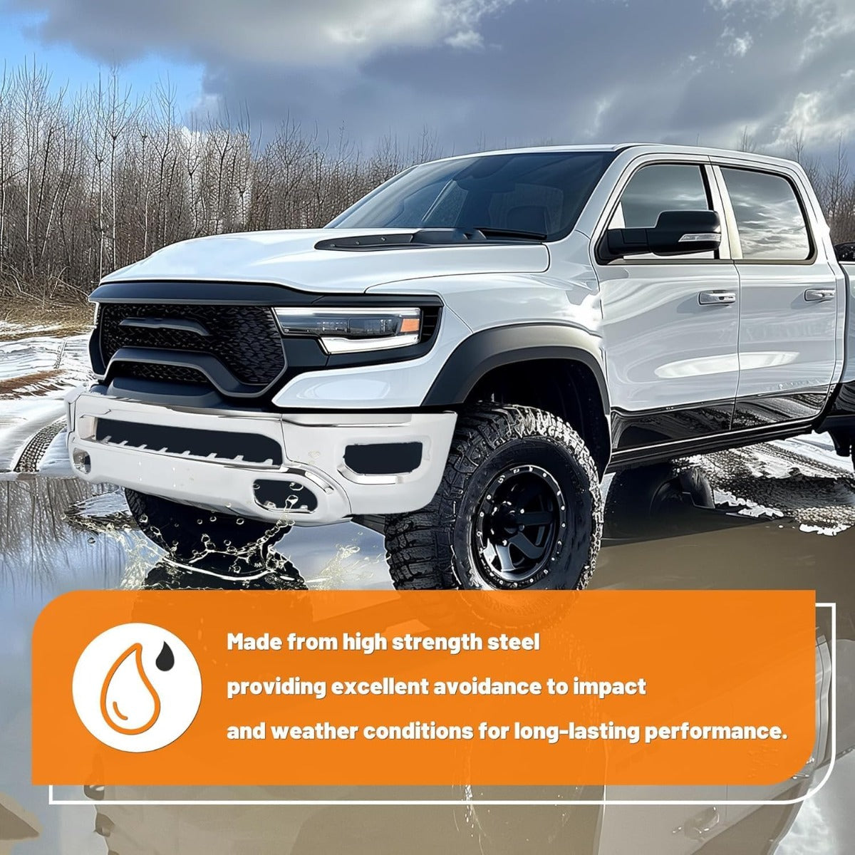 KUAFU Front Bumper Face Bar Compatible with 2019-2024 Dodge Ram 1500 W/Fog Lights & Sensor Holes, Hooks CH1002407, 5ZB88SZ0AD Steel Chrome Silvery Replacement Only 3PCS