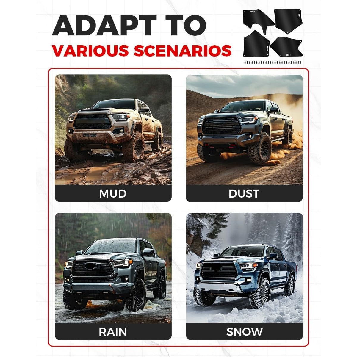 Front Splash Guards Fender Liner Shields w/Clips for 2007-2022 Toyota Tundra Sequoia Replace for Apron Seal Mud Flaps Mudflaps Mudguards 4Pcs
