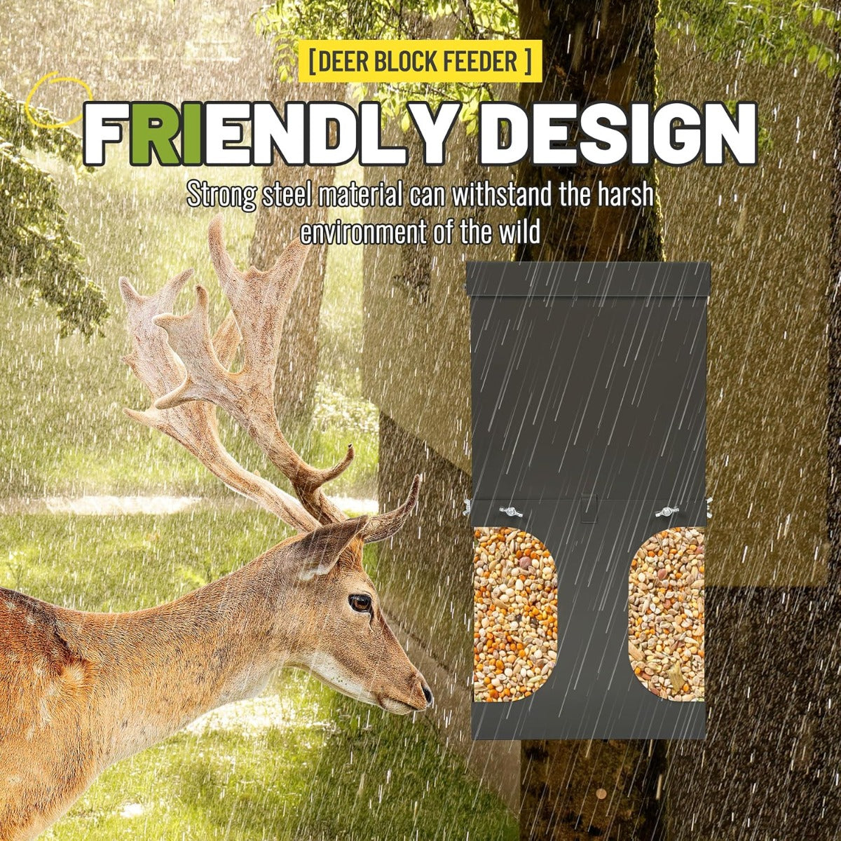 Kojem Steel Deer Block Feeder Hanging Holds Salt Mineral Supplement Feed