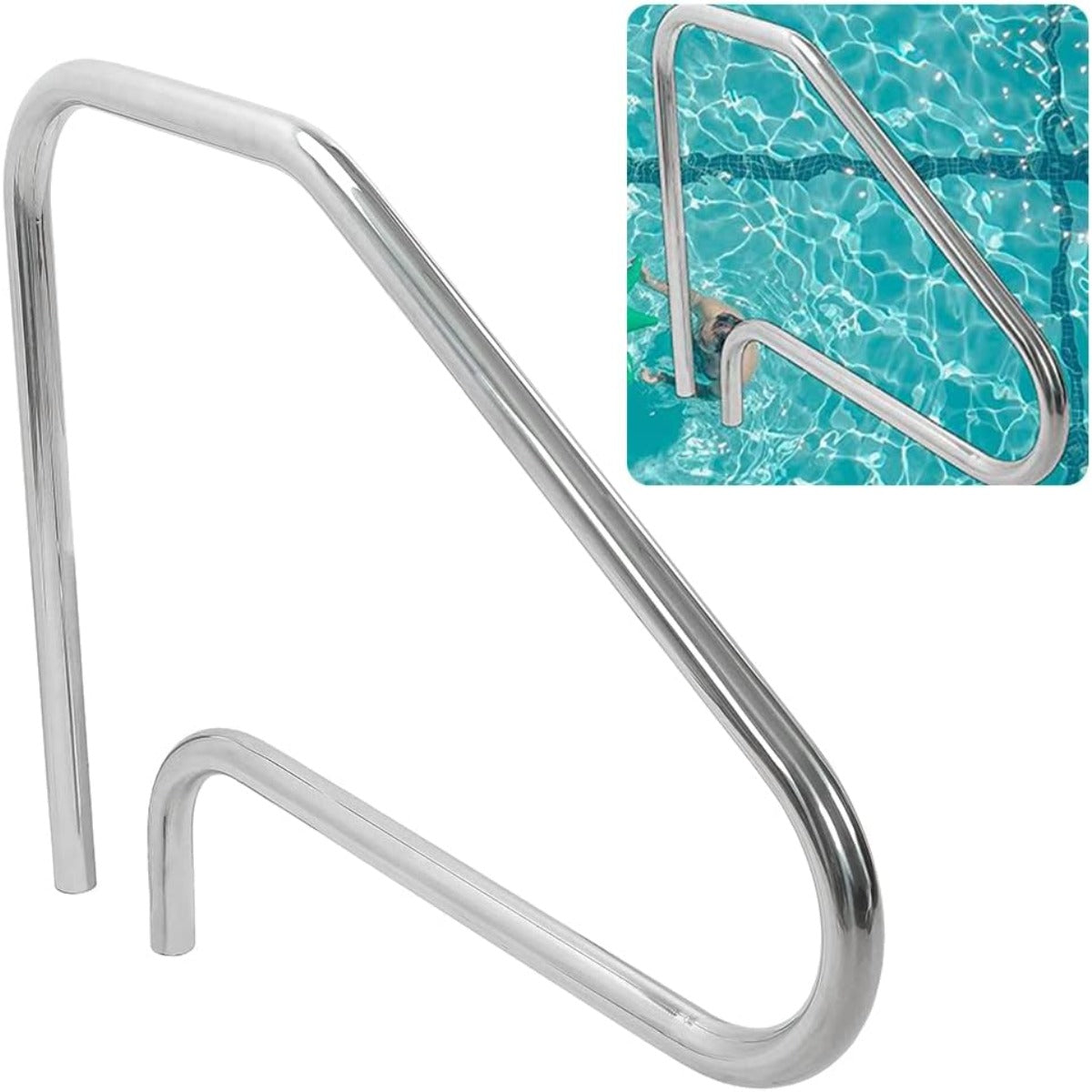 HECASA Pool Handrail Grab Rail Railing 37" x 45.8" Swimming Pool Hand Rail Inground Pool Stair Rail Safety Rail Entry Rail Handle Pool Grab Ladder 304 Stainless Steel W/O Anchors