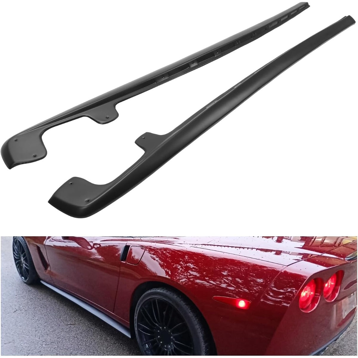 Side Skirts Extension Compatible with 2005-2013 Corvette C6 ZR1 Style Base Convertible 2-Door (05-13 Base Models) Painted Matte Black with Mud Flaps Rocker Panels Guard Body Kit Replacement