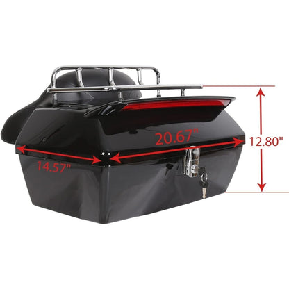 Black Universal Hard Saddle Bag Trunk Tail Box w/Top Rack & Backrest & Tail Light for Yamaha Cruiser