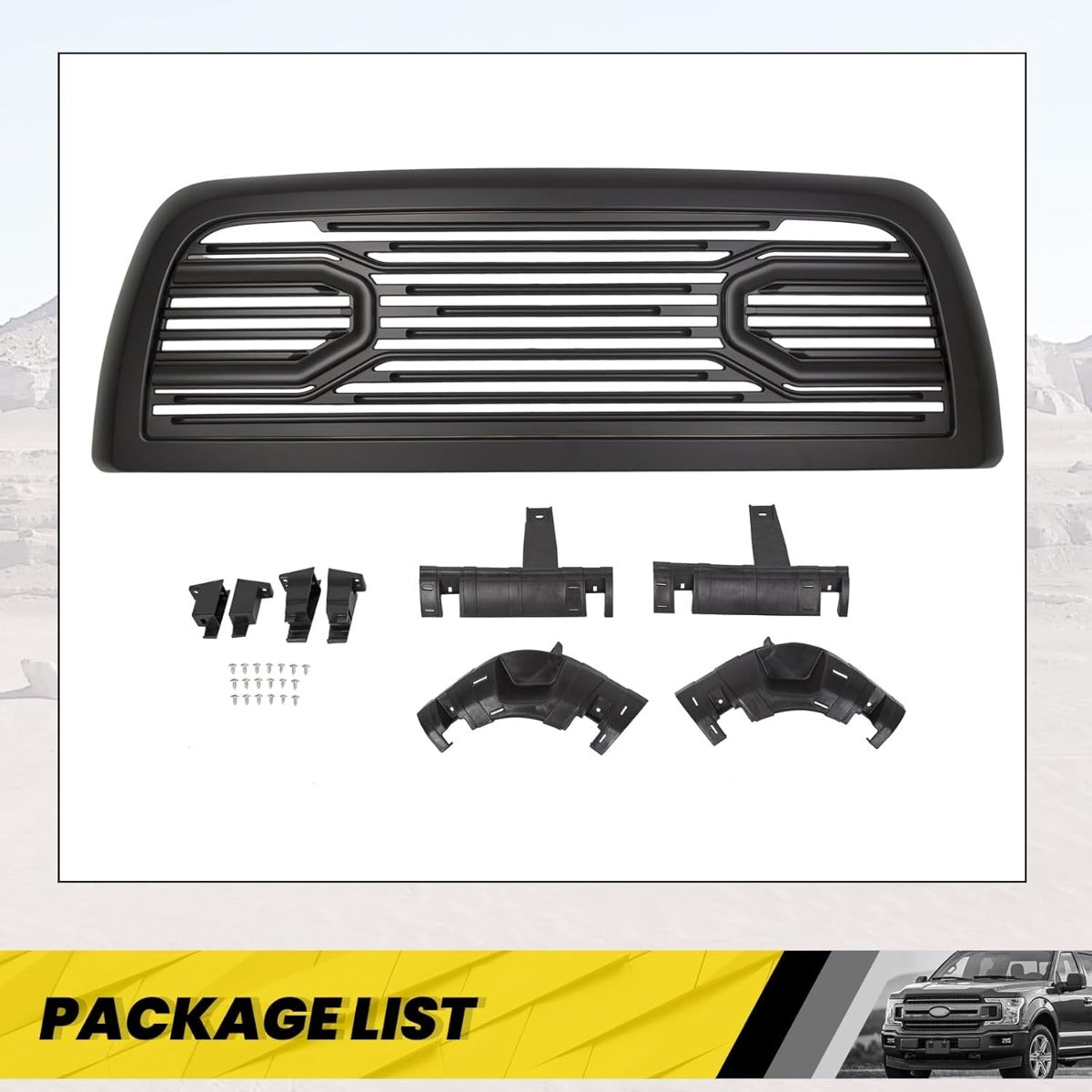 Front Hood Bumper Grille Replacement Compatible with 2010-2018 Ram 2500/3500/4500 Shell Big Horn Horizontal Style (Black W/O Lights)
