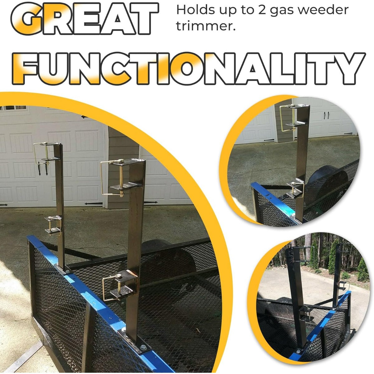 2 Place Weeder Trimmer Racks Holders Hold Two for Trailer Truck Tree Trimmers Edgers Pole Saws Powercoated Steel LYA-076