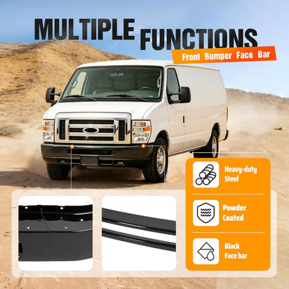 ALMULOO Front Bumper Face Bar Compatible with 2008-2014 Ford E-150/Ford E-250 and 2008-2019 Ford E-350 Super Duty/E-450 Super Duty Replace 8C2Z17757APTM FO1002409 Steel Powder Coated Black
