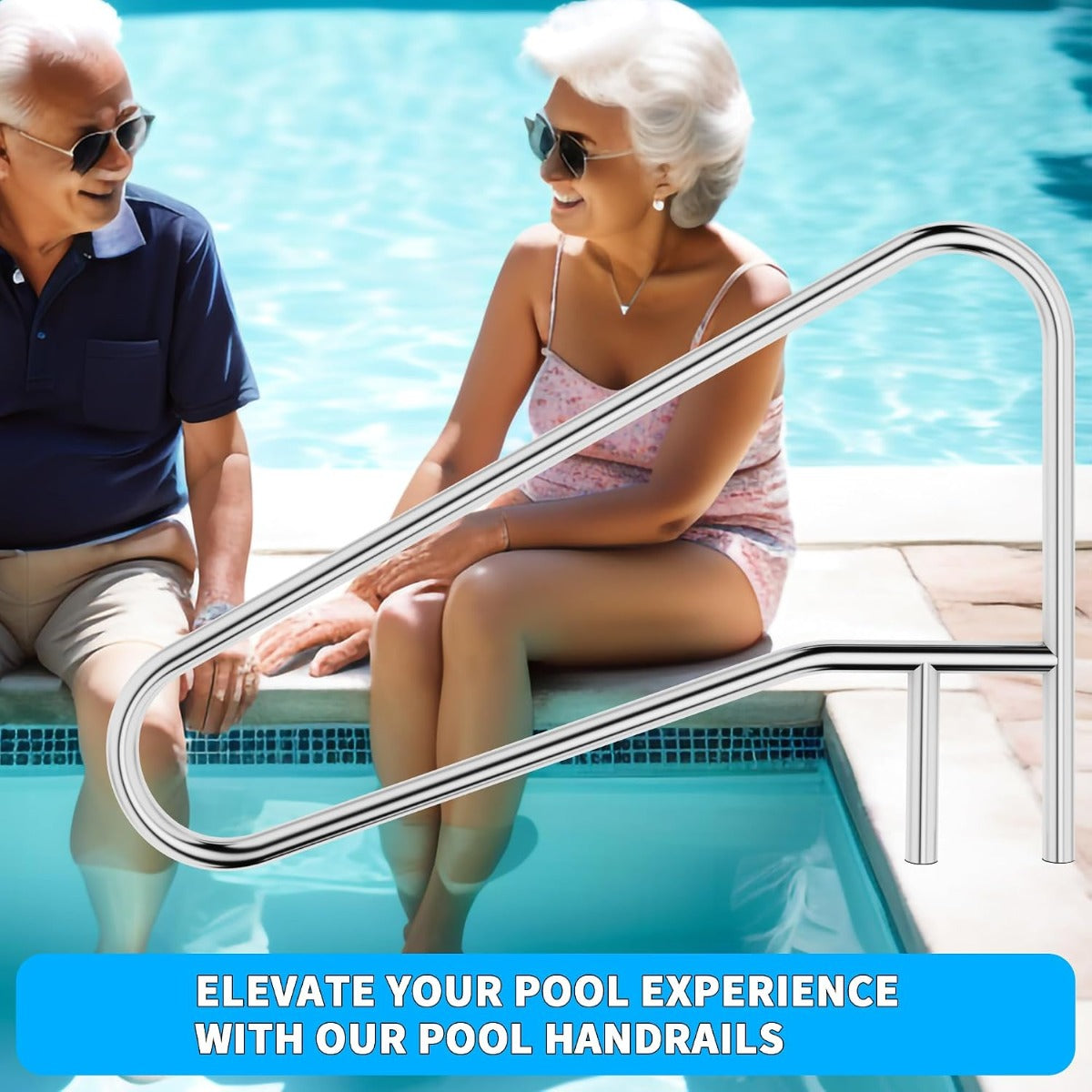 ECOTRIC Pool Handrail Swimming Pool Stair Rail 49-3/8"X35-3/8 304 Stainless | Steel Deck Mounted Cross Brace 300Lbs Load Capacity