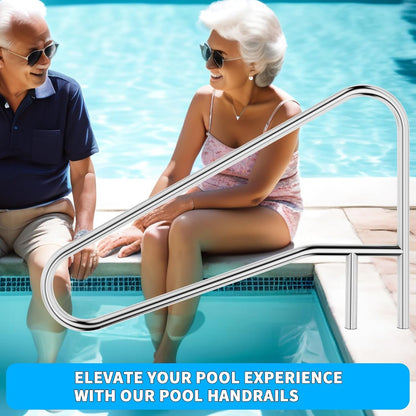 ECOTRIC Pool Handrail Swimming Pool Stair Rail 49-3/8"X35-3/8 304 Stainless | Steel Deck Mounted Cross Brace 300Lbs Load Capacity
