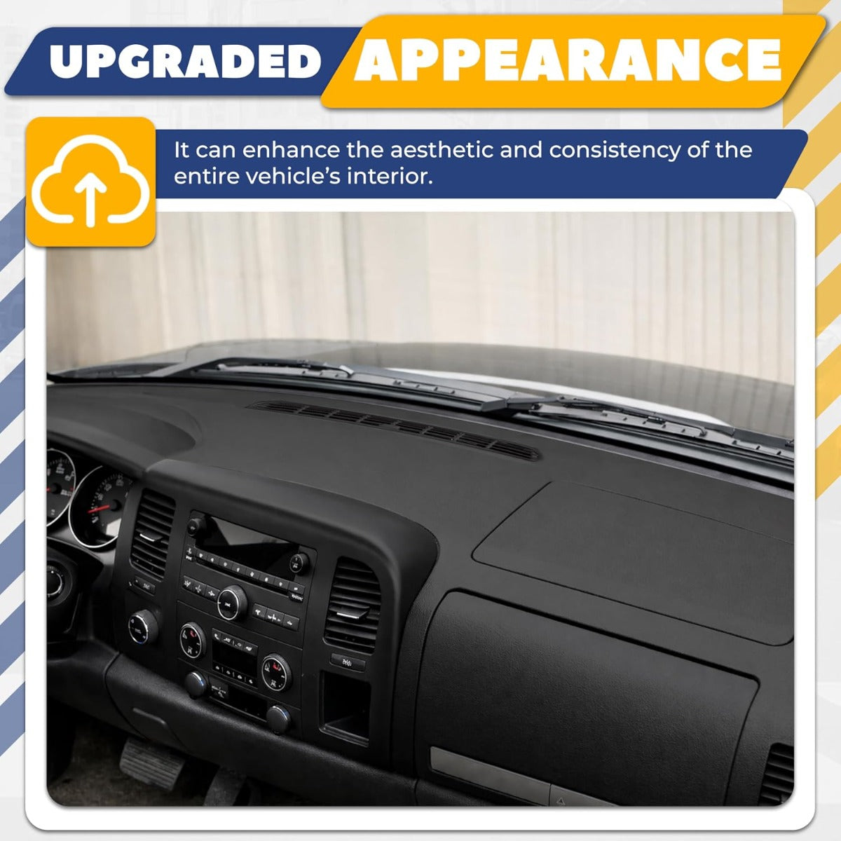 Dashboard Cover Compatible with 2007-2013 Chevrolet Silverado GMC Sierra Does Not Fit LTZ/Denali/SLT Models Fits Dual Glovebox Style Dashes Only Plastic(ABS) Painted+Textured Matte Black