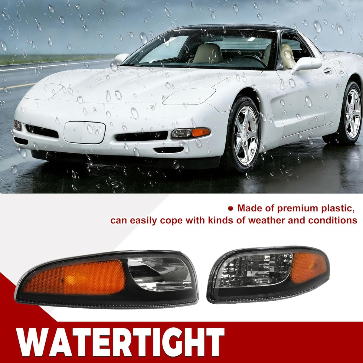 HECASA Turn Signal Light Compatible with 1997-2004 Chevy Chevrolet Corvette C5 Side Marker Clear Lens Black Housing Plastic Replacement for GM2520186 GM2521186 10301357 10301356