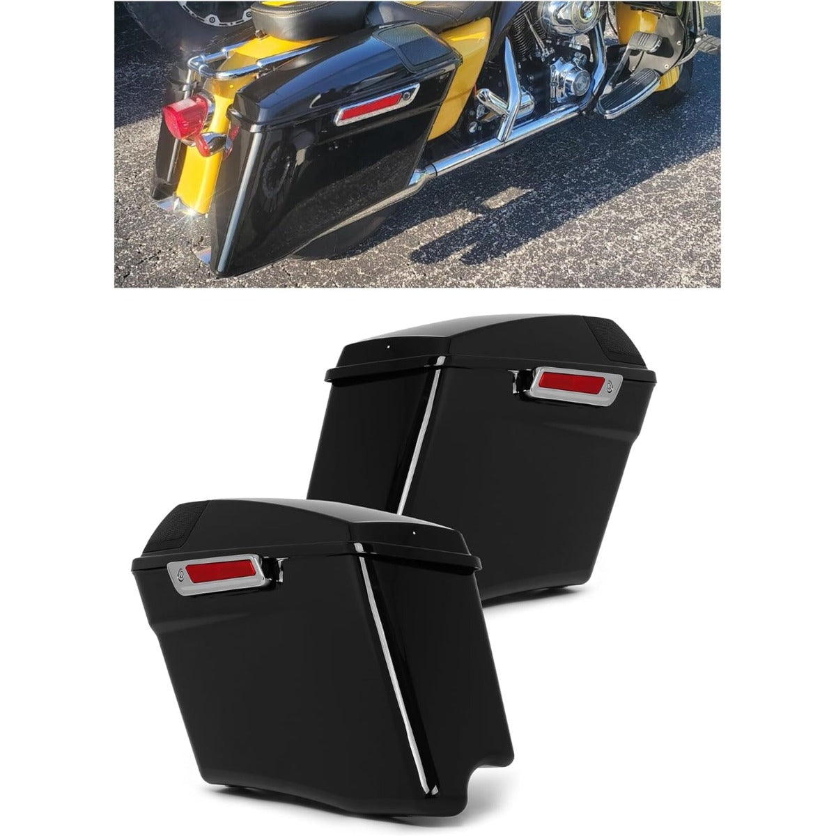 5" Stretched Hard Saddlebags w/ 5" x 7" Speaker Lids Grills Extended Saddle Bags  for  Harley Touring Street Glide Road King Electra Glide CVO Ultra-Classic 2014-2024 w/Audio Cover