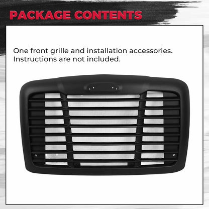 HECASA Front Grille Compatible with 2008-2017 Freightliner Cascadia Replacement for A1719112000 A1715624003 W/Bug Screen Grill Black Painted ABS Plastic