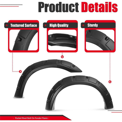 4Pcs Fender Flares Compatible with 1993-2011 Ford Ranger Exclude FX4 Submodels, 3Pieces Per Fender Flares Plastic(PP&TD20) Textured Black