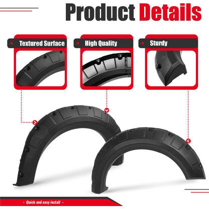 Fender Flares Compatible with 2009-2014 Ford F-150 | Styleside Bed 67.0"/78.8"/97.4", Excludes Platinum & Raptor Models, Pocket Rivet Style, Textured Black, 4PCS